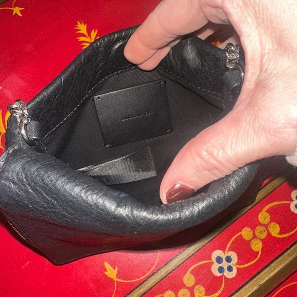 All Saints Black whipstitch cross body purse silver chain - Picture 6 of 13